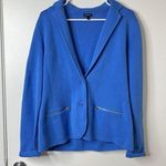 Talbots Women Blue Cotton Rayon Knit Classic Blazer Jacket Sz L Career Office Photo 0