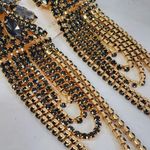 Smokey Grey Crystal Statement Elegant Earrings Gold Photo 2