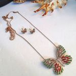 Crystal Rhinestone Butterfly Necklace Earrings Set Pink Photo 0