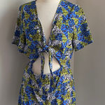 SheIn Animal Print Tie-Front Romper Womens Sz XL Blue Green Shorts Photo 0