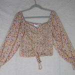 New! Heatherly floral print‎ long sleeve smocked tie front top, size M Orange Size M Photo 0