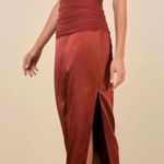 Lulus NWT Perfected Essence Rust brown satin mesh waist maxi dress M Photo 0