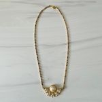 Monet Vintage Gold Tone and Pearl Necklace- Multicolored Rhinestones Chain Photo 3