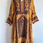 Intropia Boho Embroidered Tunic Dress Mustard Yellow Sz 38 Ethnic Folk Style Size M Photo 0