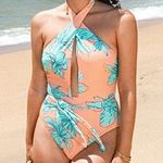 Cupshe  Blooming Flowers Wrap Neck One Piece Swimsuit LARGE Hawaiian Beach NWT Photo 0