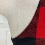 Red black buffalo plaid flannel top, ladies medium long sleeve on off shoulder Photo 7