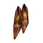BCBGirls Embossed Brown Leather Pointed Toe Heels Size 10B Photo 1