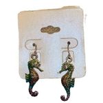 Seahorse Dangle Earrings Enamel Silver tone hooks 1.5" NEW on Card Photo 0