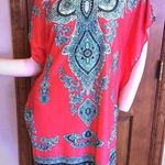 Boho Coral Short Sleeve Belted Shift Dress Tunic Size M Photo 0