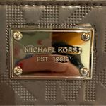 Michael Kors Pewter Grey Mirror Metallic Leather MK Signature Zip Around Wallet Photo 2