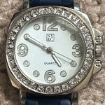 NY&Co women’s vintage silver/navy blue adjustable crystal‎ rubber watch one size Photo 2