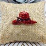 Brand New Red H'attitude Hat Brooch 18K Gold Layered Cut Crystals Red Purple Photo 0