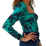 Free People  Hilary Floral Printed Low Square Back Top Teal S Photo 2