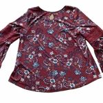 Stem & wine womens burgundy plum floral blouse size large bell sleeve crochet Photo 3