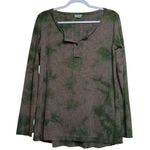 POL Tie Dye Ribbed Henley Top SMALL Oversized. Moss Green and Gray Photo 0