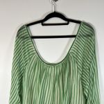 VTG Guy Laroche Silk Blouse Off The Shoulder Green Striped Women's Large France Photo 5