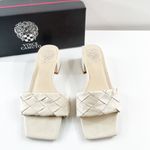 Vince Camuto Semtera Woven Block Heel Leather Slide Sandals Cream 5.5 Photo 3