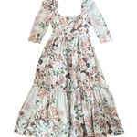 Cara Cara Women’s Blue Hill Trellis Floral Ivory Linen White Midi Dress Size 6 Photo 9