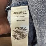 Chico’s BRUSHED PETALS CHAMBRAY BLUE MIDI SHIRT DRESS v neck collared ruffle sle Size XL Photo 6