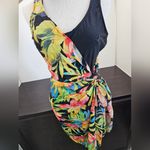 Your Best Look Tropical Floral Women's Swimsuit With Sarong Scarf Size 8 Black Photo 1
