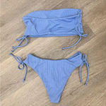 Women's Two piece Swimsuit Bathing Suit Side Ties Ribbed Bandeau Bikini Set Blue Size M Photo 5