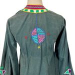 Vintage 1970s Hand Sewn and Embroidered Boho Kerdasa Egyptian Dress Kaftan Green Size M Photo 8