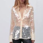 ZARA | Semi Sheer Sequin Shirt Top Photo 8