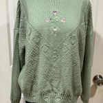 Vintage Liz Thomas Knit Sweater – Light Green Floral – Size L Size L Photo 0