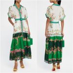 Saloni Riya B Dress in Zinnia River US 2 / UK 6 NEW Green Belted White Photo 2