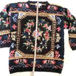 Vintage 1990s 90s Casual Corner Floral Knitted embroidered Crewneck Swea… Black Size M Photo 8
