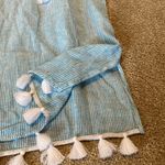 Tahari  Linen Sleeveless Tassel Hem Aqua White Stripe Swim Cover Dress Sz LARGE Photo 4