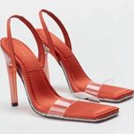 Good American  Womens Orange Slingback Heels stunning stoneware crystal PVC Satin Photo 2