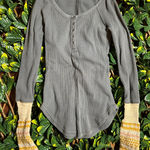 Free People  Blue Henley Y2K Boho Longsleeve Size Small Photo 0