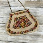 American Vintage VTG Purse Needlepoint Tapestry Floral Cream Pink Framed 50s 60s Classic Coquette Photo 2