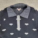 Lisa Todd Sweater Dress Medium Black Gray Heart Print Collared Long Sleeve Knit Photo 12
