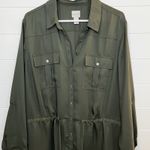 Chico's  Womens Olive Green Shirt Dress Size Large Tab Sleeves Pockets Plus Size 3 Photo 1