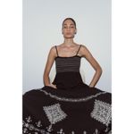 ZARA Embroidered Swiss Dotted Midi Dress Size Medium Black Smocked Boho 5770/023 Photo 2