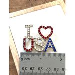 "I Love USA" Crystal Rhinestone Patriotic Brooch Pin Red Photo 3