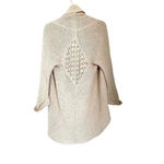 CAbi "Teacher's Pet" open swing front shawl collar crocheted cardigan beige sz M Photo 2