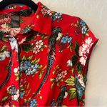 City Streets bright red floral and bird button front dress size small Photo 4