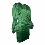 Marks & Curves Emerald Green Satin Wrap Midi Dress Puff Sleeve Tie Waist Large Photo 0