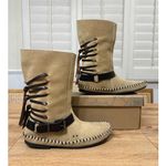 Free People Coronado Moccasin Boot Natural Suede Size 8 NIB Fringe Detail Buckle Photo 1