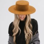 Gigi Pip Dahlia Boater Hat Brown Australian Wool Warm Brow Size 57 M/L Flat Brim Photo 2