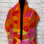 Liz Claiborne Vintage  Scarf Silk Floral‎ Print Bright Orange Pink Women's Photo 0