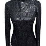 Cinq A' Sept Joan Black Sequins Top Women's Size S Long Sleeve Mock Neck Concert Photo 0