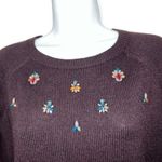 Loft Stunning Rich Dark Plum Bejeweled Crewneck Sweater EUC Small Photo 2