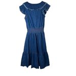 Y2K Lola P. Denim Cotton Midi Dress Womens Sz Medium Ruffle Boho Prairie Western Blue Photo 9