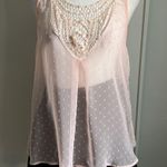 Romantic Sheer Pale Pink Crochet Scoop Neckline Textured Tank Top Photo 5