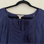 Lucky Brand  Lace Navy Blue Blouse Top Peasant High Low Tassel Size Medium Photo 3