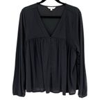 Lucky Brand  Sandwash Button Front Babydoll Blouse Jet Black XL NWT Photo 1